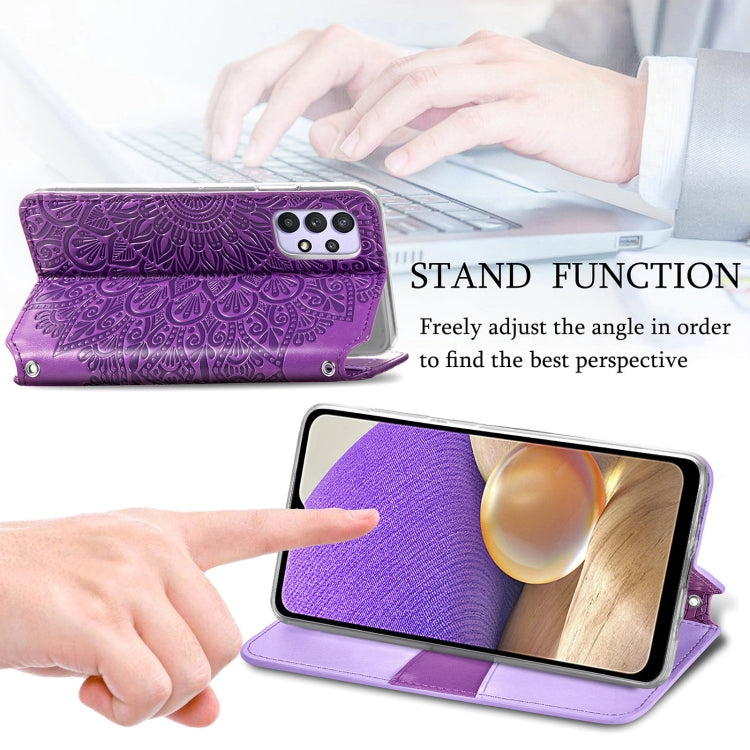 For Samsung Galaxy A32 5G Blooming Mandala Embossed Pattern Magnetic Horizontal Flip Leather Case with Holder & Card Slots & Wallet