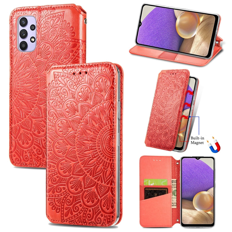 For Samsung Galaxy A32 5G Blooming Mandala Embossed Pattern Magnetic Horizontal Flip Leather Case with Holder & Card Slots & Wallet