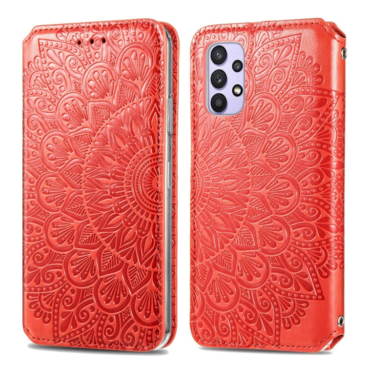 For Samsung Galaxy A32 5G Blooming Mandala Embossed Pattern Magnetic Horizontal Flip Leather Case with Holder & Card Slots & Wallet