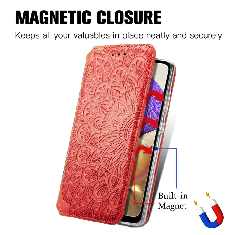 For Samsung Galaxy A32 5G Blooming Mandala Embossed Pattern Magnetic Horizontal Flip Leather Case with Holder & Card Slots & Wallet