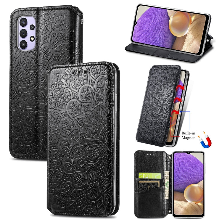 For Samsung Galaxy A32 5G Blooming Mandala Embossed Pattern Magnetic Horizontal Flip Leather Case with Holder & Card Slots & Wallet