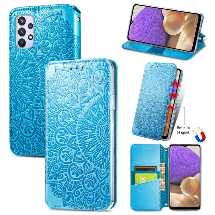 For Samsung Galaxy A32 4G Blooming Mandala Embossed Pattern Magnetic Horizontal Flip Leather Case with Holder & Card Slots & Wallet