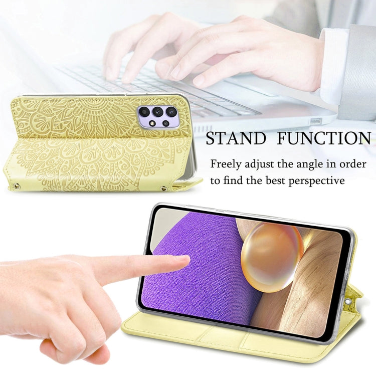 For Samsung Galaxy A32 4G Blooming Mandala Embossed Pattern Magnetic Horizontal Flip Leather Case with Holder & Card Slots & Wallet