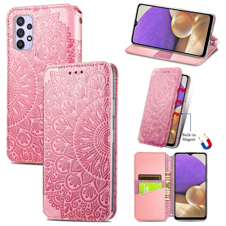 For Samsung Galaxy A32 4G Blooming Mandala Embossed Pattern Magnetic Horizontal Flip Leather Case with Holder & Card Slots & Wallet