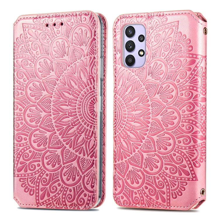 For Samsung Galaxy A32 4G Blooming Mandala Embossed Pattern Magnetic Horizontal Flip Leather Case with Holder & Card Slots & Wallet