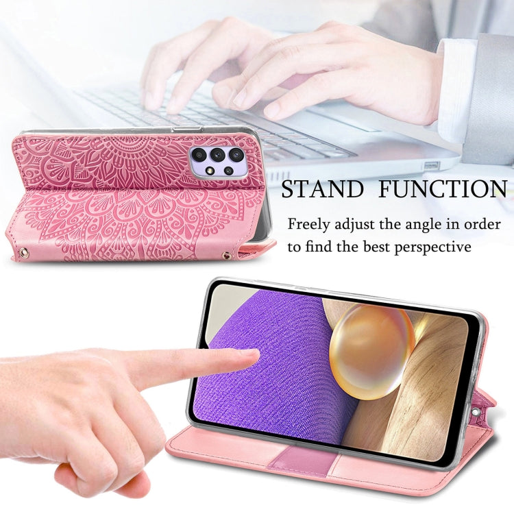 For Samsung Galaxy A32 4G Blooming Mandala Embossed Pattern Magnetic Horizontal Flip Leather Case with Holder & Card Slots & Wallet