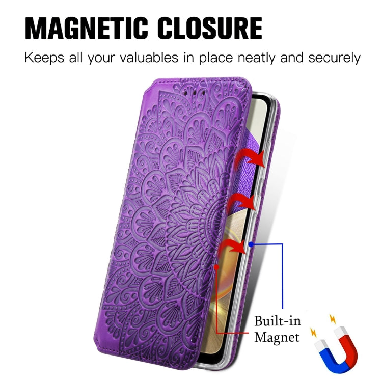 For Samsung Galaxy A32 4G Blooming Mandala Embossed Pattern Magnetic Horizontal Flip Leather Case with Holder & Card Slots & Wallet