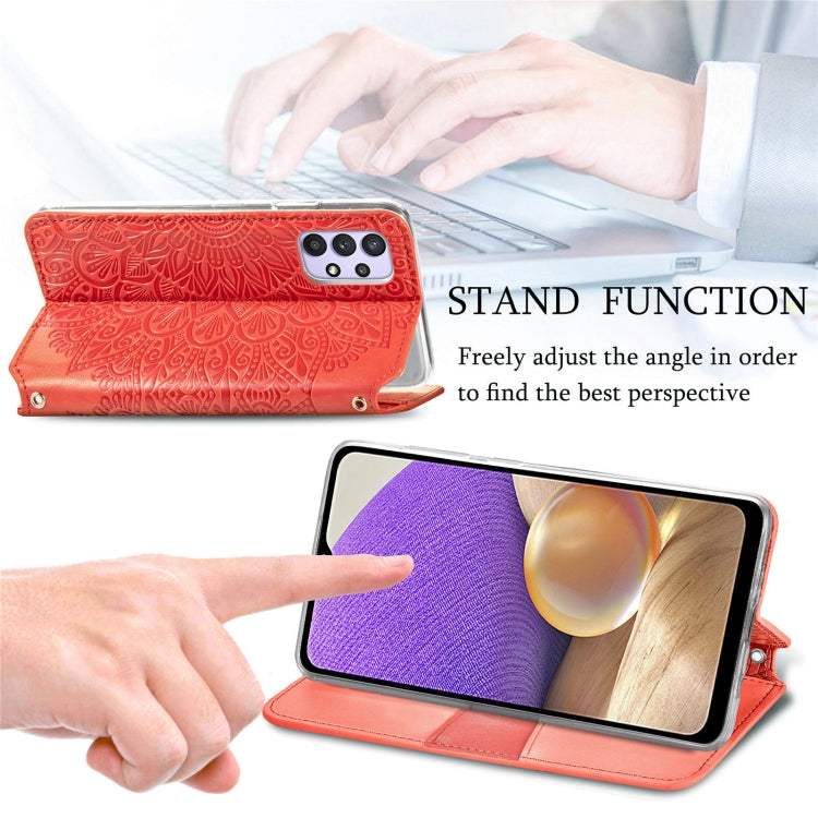 For Samsung Galaxy A32 4G Blooming Mandala Embossed Pattern Magnetic Horizontal Flip Leather Case with Holder & Card Slots & Wallet