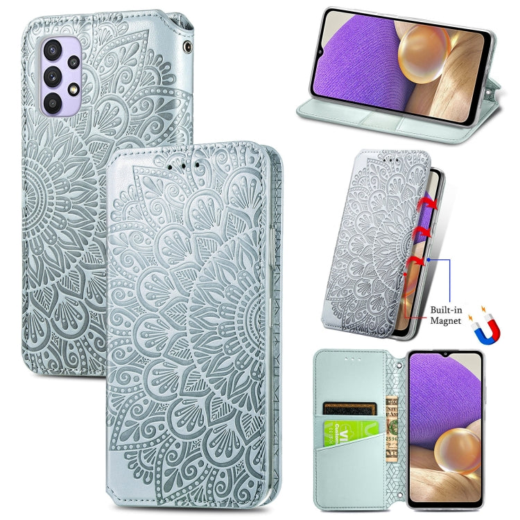 For Samsung Galaxy A32 4G Blooming Mandala Embossed Pattern Magnetic Horizontal Flip Leather Case with Holder & Card Slots & Wallet