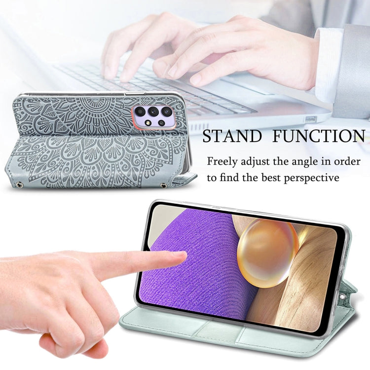 For Samsung Galaxy A32 4G Blooming Mandala Embossed Pattern Magnetic Horizontal Flip Leather Case with Holder & Card Slots & Wallet