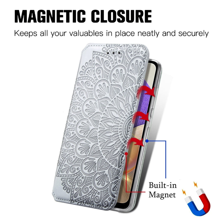 For Samsung Galaxy A32 4G Blooming Mandala Embossed Pattern Magnetic Horizontal Flip Leather Case with Holder & Card Slots & Wallet