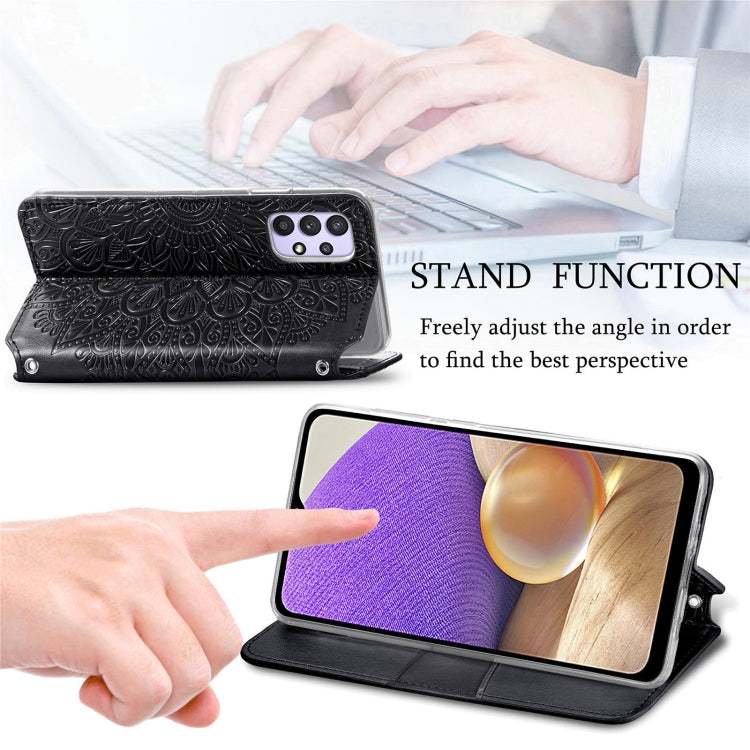 For Samsung Galaxy A32 4G Blooming Mandala Embossed Pattern Magnetic Horizontal Flip Leather Case with Holder & Card Slots & Wallet
