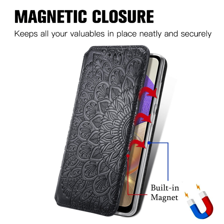 For Samsung Galaxy A32 4G Blooming Mandala Embossed Pattern Magnetic Horizontal Flip Leather Case with Holder & Card Slots & Wallet