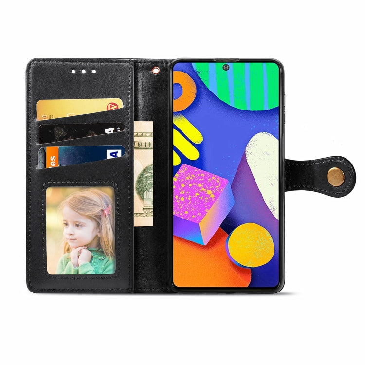 For Samsung Galaxy F62 Solid Color Leather Buckle Phone Case with Lanyard & Photo Frame & Card Slot & Wallet & Stand Function