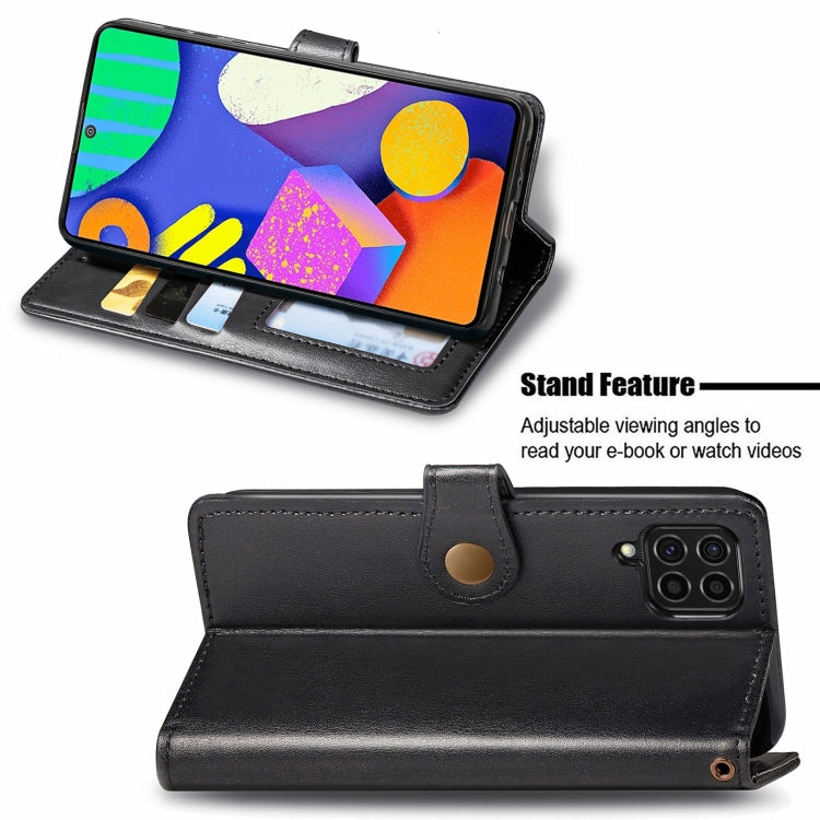 For Samsung Galaxy F62 Solid Color Leather Buckle Phone Case with Lanyard & Photo Frame & Card Slot & Wallet & Stand Function