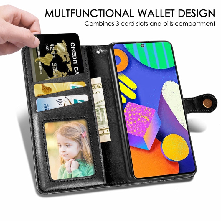 For Samsung Galaxy F62 Solid Color Leather Buckle Phone Case with Lanyard & Photo Frame & Card Slot & Wallet & Stand Function