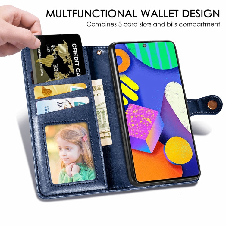 For Samsung Galaxy F62 Solid Color Leather Buckle Phone Case with Lanyard & Photo Frame & Card Slot & Wallet & Stand Function