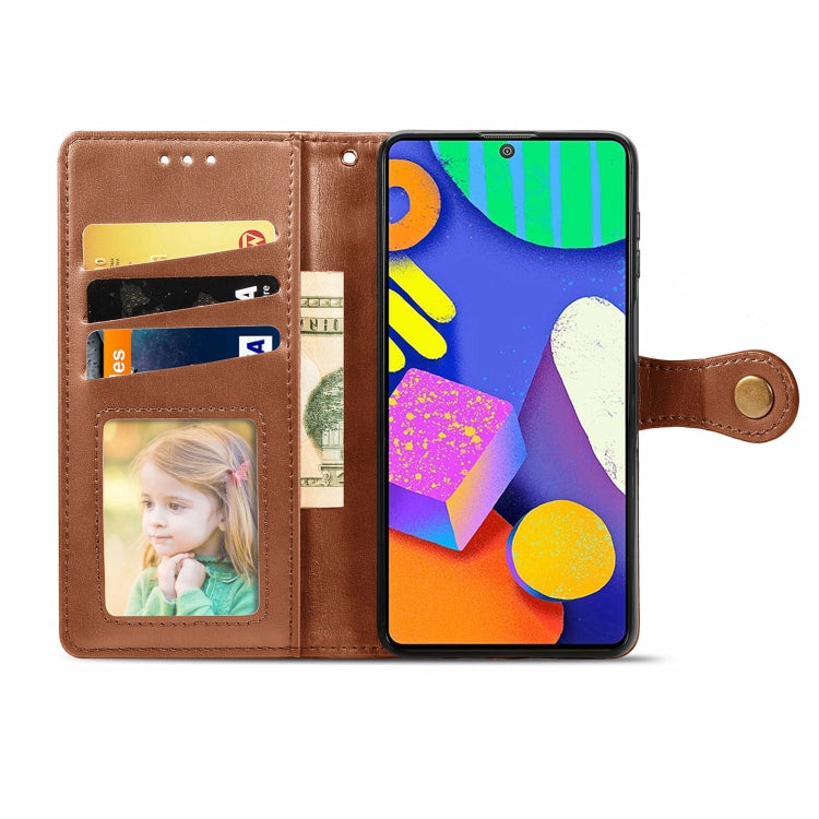 For Samsung Galaxy F62 Solid Color Leather Buckle Phone Case with Lanyard & Photo Frame & Card Slot & Wallet & Stand Function