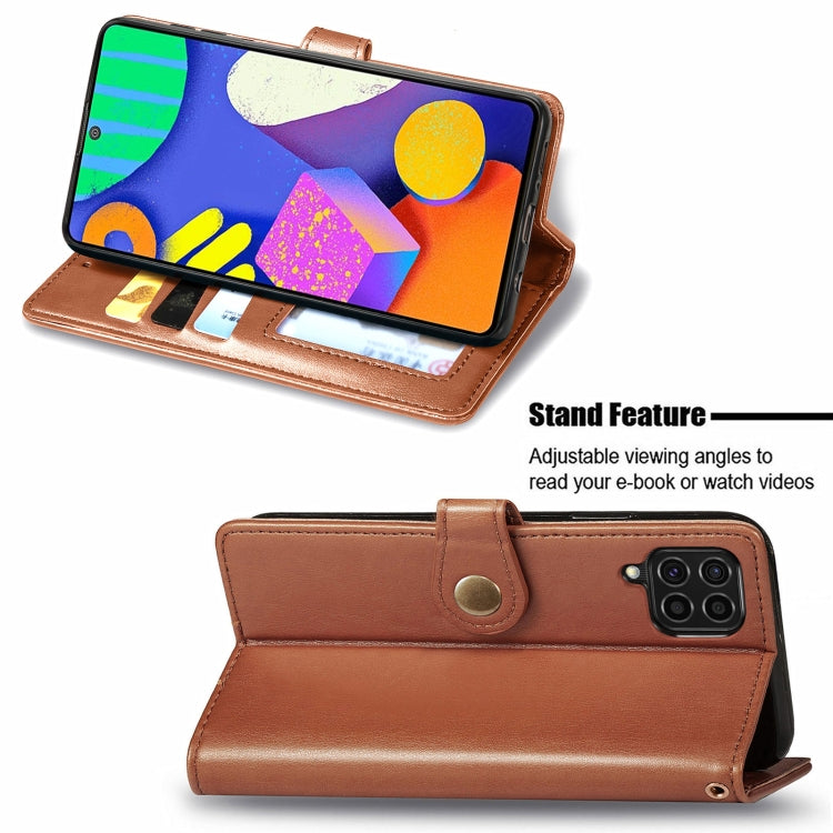 For Samsung Galaxy F62 Solid Color Leather Buckle Phone Case with Lanyard & Photo Frame & Card Slot & Wallet & Stand Function