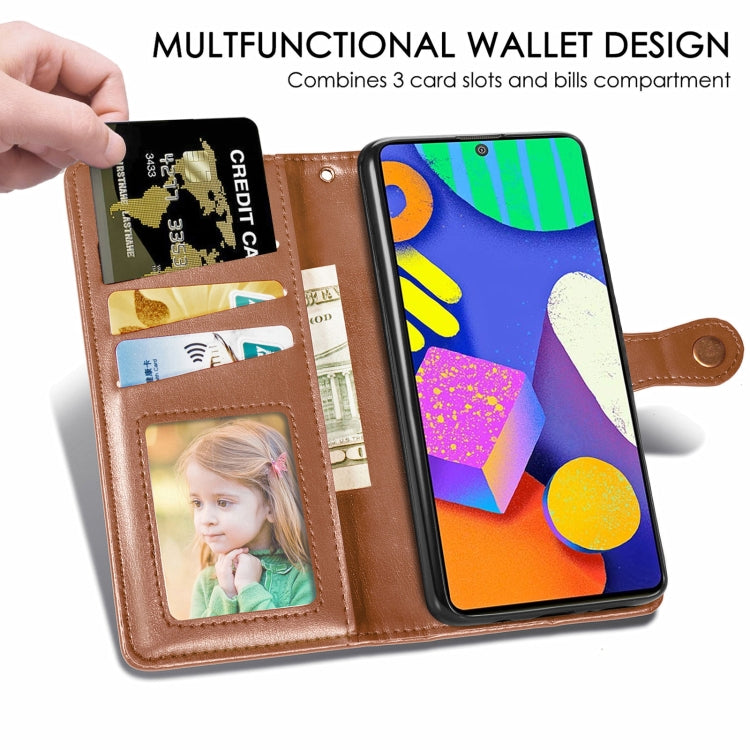 For Samsung Galaxy F62 Solid Color Leather Buckle Phone Case with Lanyard & Photo Frame & Card Slot & Wallet & Stand Function