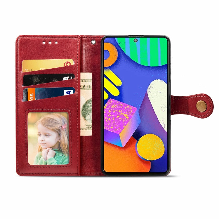 For Samsung Galaxy F62 Solid Color Leather Buckle Phone Case with Lanyard & Photo Frame & Card Slot & Wallet & Stand Function
