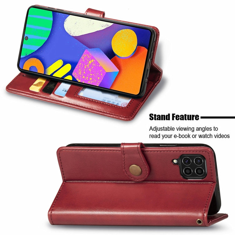 For Samsung Galaxy F62 Solid Color Leather Buckle Phone Case with Lanyard & Photo Frame & Card Slot & Wallet & Stand Function