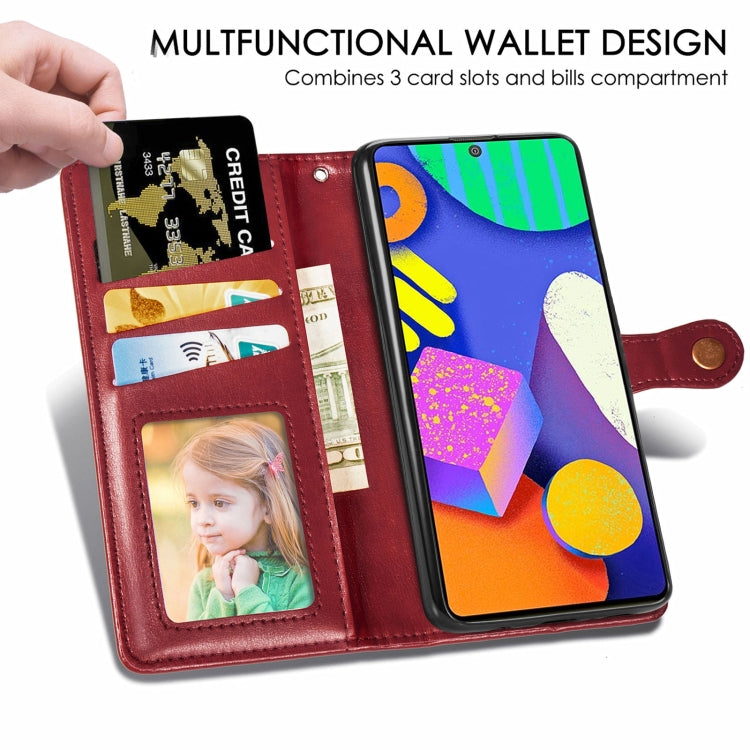 For Samsung Galaxy F62 Solid Color Leather Buckle Phone Case with Lanyard & Photo Frame & Card Slot & Wallet & Stand Function