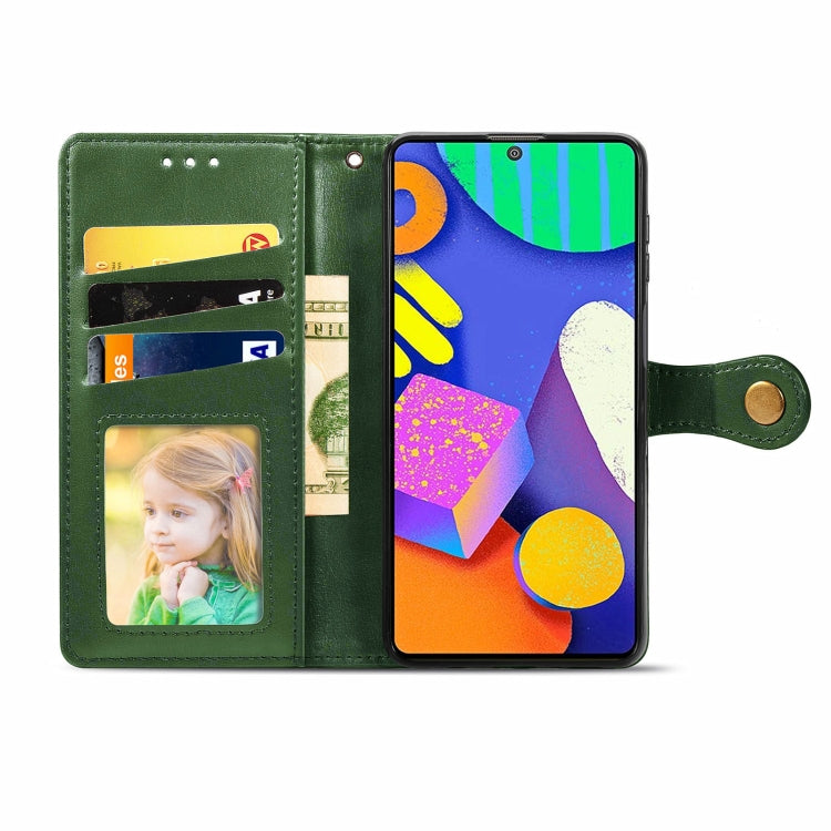 For Samsung Galaxy F62 Solid Color Leather Buckle Phone Case with Lanyard & Photo Frame & Card Slot & Wallet & Stand Function