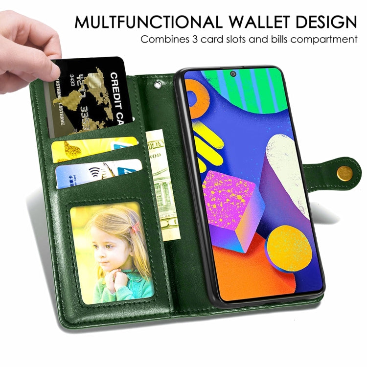For Samsung Galaxy F62 Solid Color Leather Buckle Phone Case with Lanyard & Photo Frame & Card Slot & Wallet & Stand Function