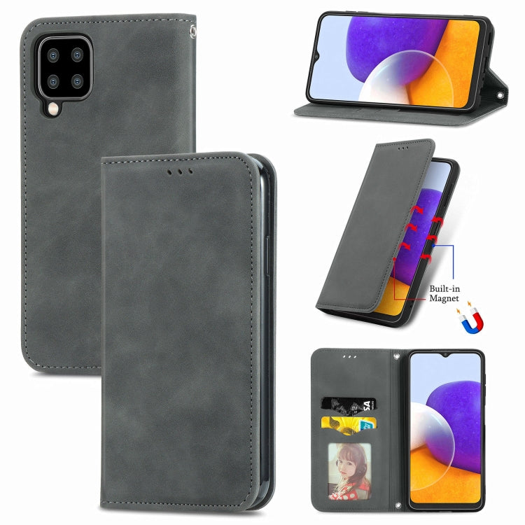 For Samsung Galaxy A22 4G (EU Version) Retro Skin Feel Business Magnetic Horizontal Flip Leather Case With Holder & Card Slots & Wallet & Photo Frame