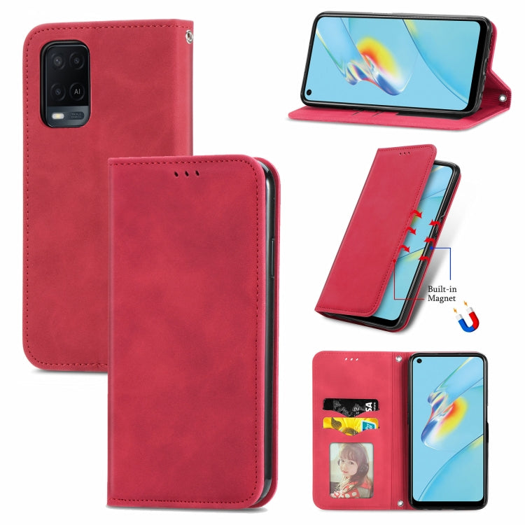 For OPPO A54 4G Retro Skin Feel Business Magnetic Horizontal Flip Leather Case With Holder & Card Slots & Wallet & Photo Frame
