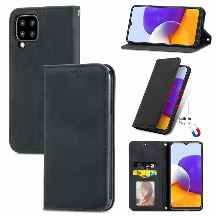 For Samsung Galaxy A22 5G Retro Skin Feel Business Magnetic Horizontal Flip Leather Case With Holder & Card Slots & Wallet & Photo Frame