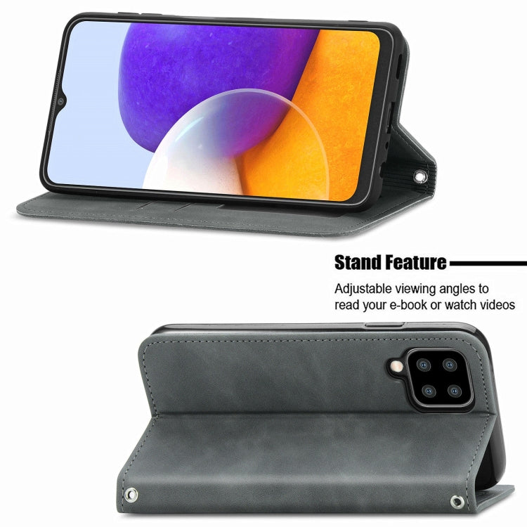 For Samsung Galaxy A22 5G Retro Skin Feel Business Magnetic Horizontal Flip Leather Case With Holder & Card Slots & Wallet & Photo Frame