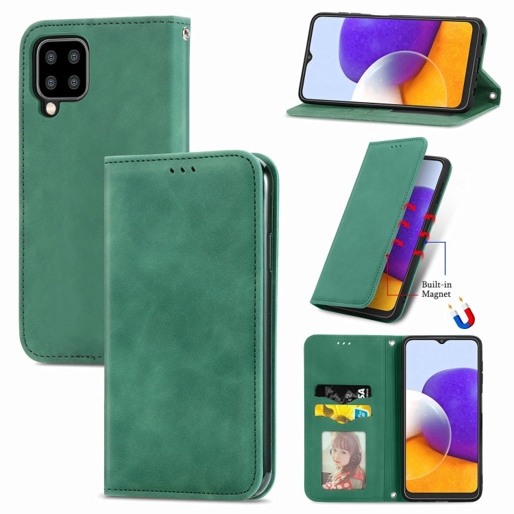 For Samsung Galaxy A22 5G Retro Skin Feel Business Magnetic Horizontal Flip Leather Case With Holder & Card Slots & Wallet & Photo Frame