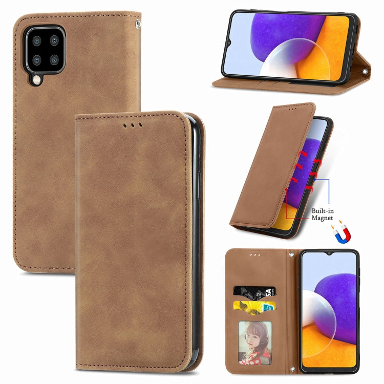 For Samsung Galaxy A22 5G Retro Skin Feel Business Magnetic Horizontal Flip Leather Case With Holder & Card Slots & Wallet & Photo Frame
