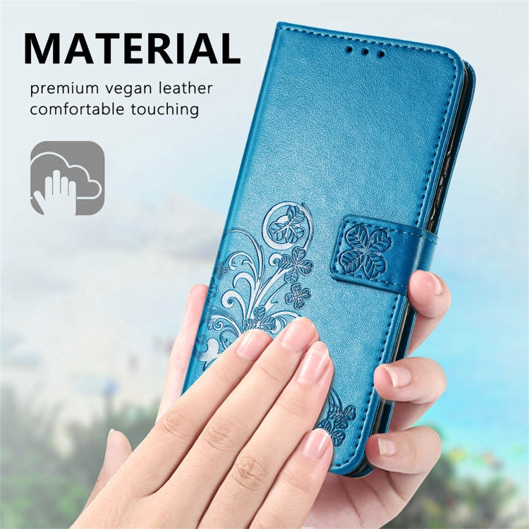 For Samsung Galaxy F62/M62 Four-leaf Clasp Embossed Buckle Mobile Phone Protection Leather Case with Lanyard & Card Slot & Wallet & Bracket Function