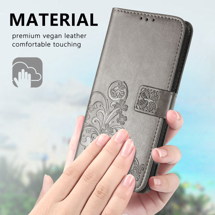 For Samsung Galaxy F62/M62 Four-leaf Clasp Embossed Buckle Mobile Phone Protection Leather Case with Lanyard & Card Slot & Wallet & Bracket Function