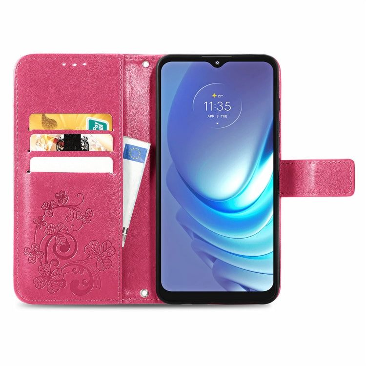 For Motorola Moto G50 Four-leaf Clasp Embossed Buckle Mobile Phone Protection Leather Case with Lanyard & Card Slot & Wallet & Bracket Function