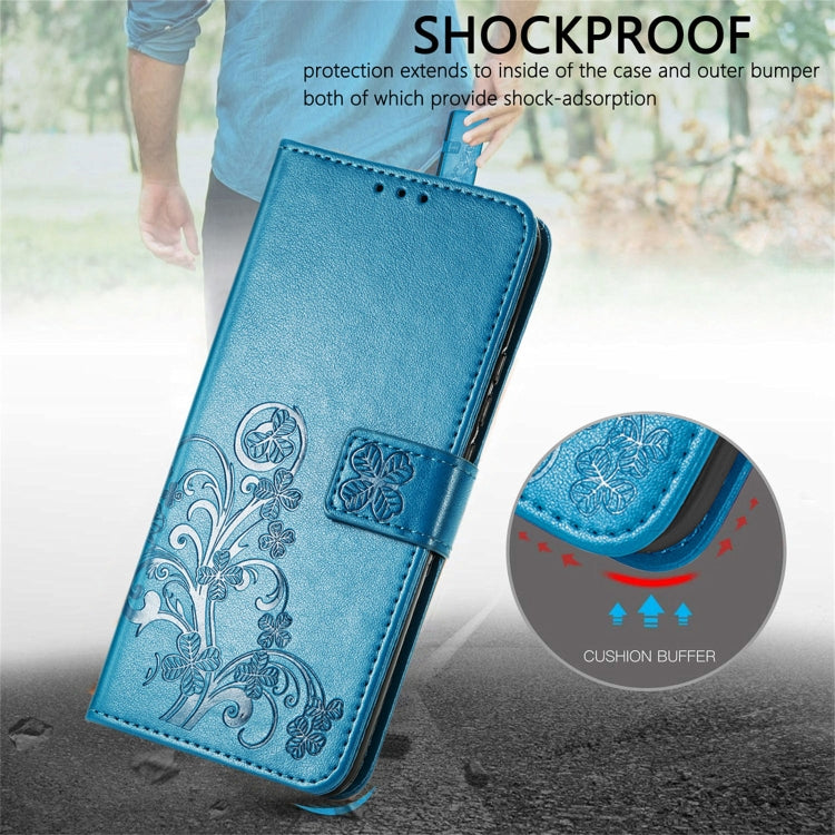 For Motorola Moto G50 Four-leaf Clasp Embossed Buckle Mobile Phone Protection Leather Case with Lanyard & Card Slot & Wallet & Bracket Function