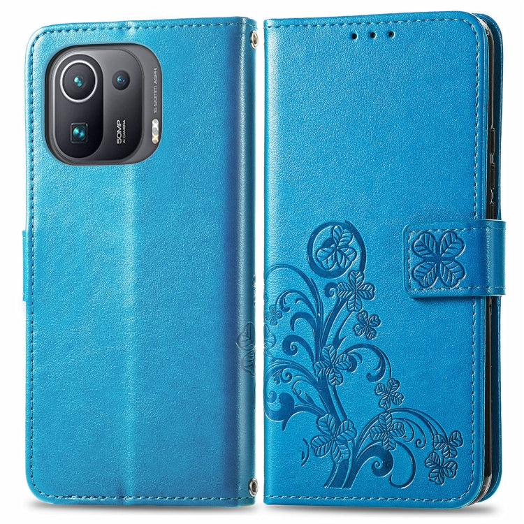 For Xiaomi Mi 11 Pro Four-leaf Clasp Embossed Buckle Mobile Phone Protection Leather Case with Lanyard & Card Slot & Wallet & Bracket Function