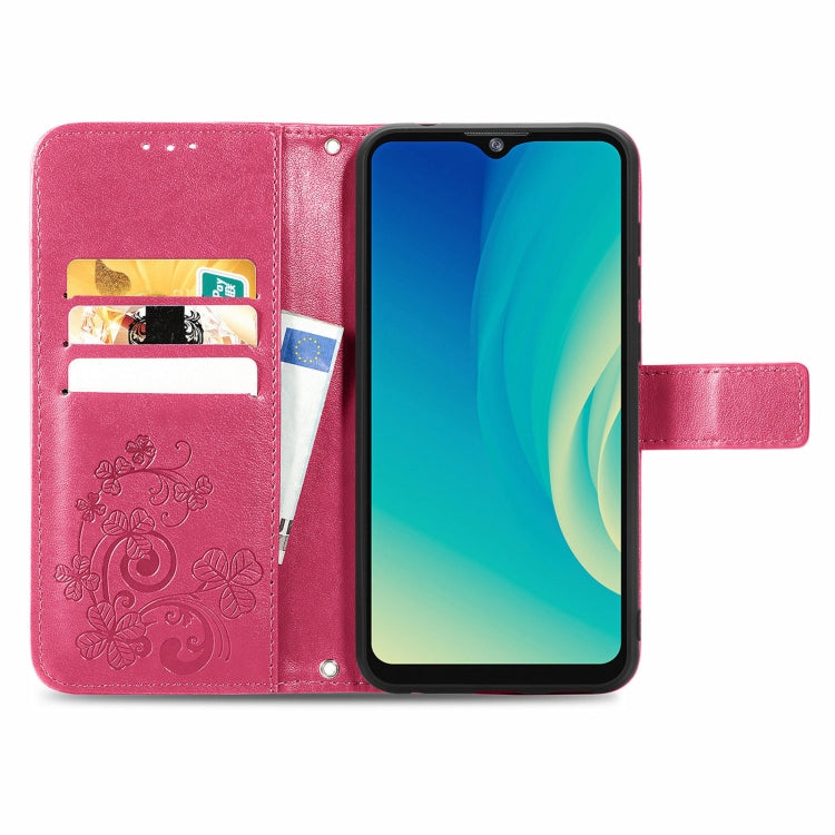 For ZTE A7S 2020 Four-leaf Clasp Embossed Buckle Mobile Phone Protection Leather Case with Lanyard & Card Slot & Wallet & Bracket Function