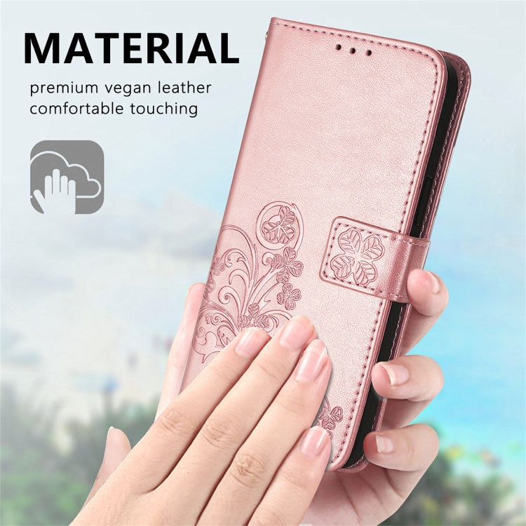 For ZTE A7S 2020 Four-leaf Clasp Embossed Buckle Mobile Phone Protection Leather Case with Lanyard & Card Slot & Wallet & Bracket Function