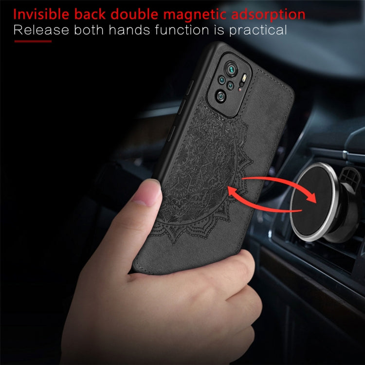 For Xiaomi Redmi Note10 4G Mandala Embossed Cloth Cover PC + TPU Mobile Phone Case with Magnetic Function and Hand Strap