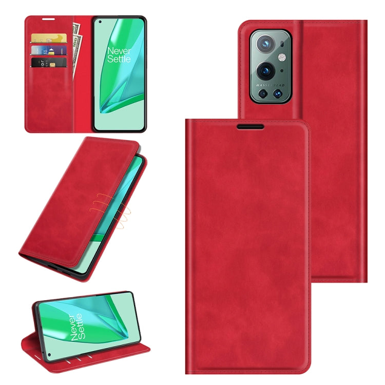 For OnePlus 9 Pro Retro-skin Business Magnetic Suction Leather Case with Holder & Card Slots & Wallet