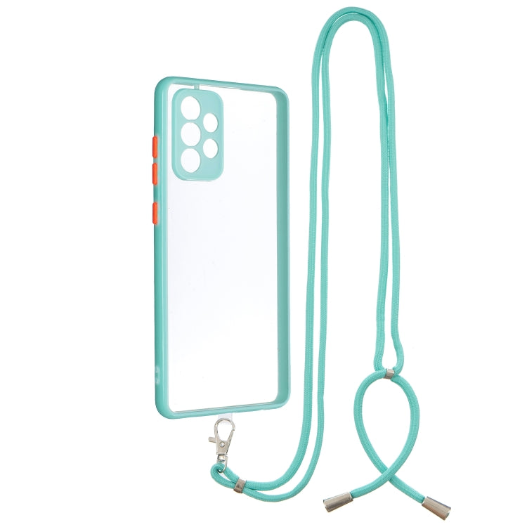 For Samsung Galaxy A72 5G / 4G Transparent PC+TPU Phone Case with Contrast Color Button & Neck Lanyard