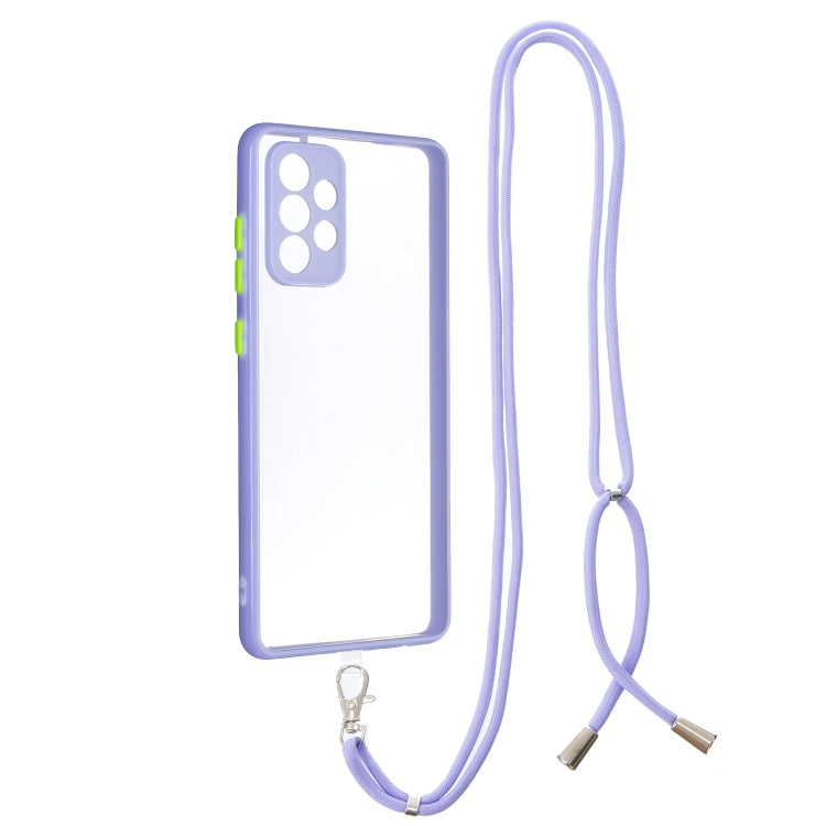 For Samsung Galaxy A72 5G / 4G Transparent PC+TPU Phone Case with Contrast Color Button & Neck Lanyard
