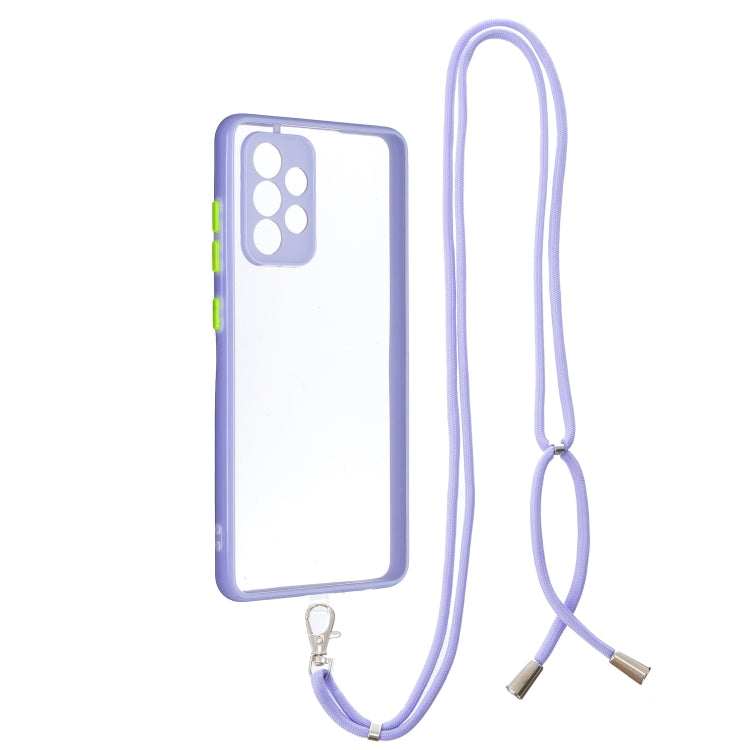 For Samsung Galaxy A52 5G / 4G Transparent PC+TPU Phone Case with Contrast Color Button & Neck Lanyard