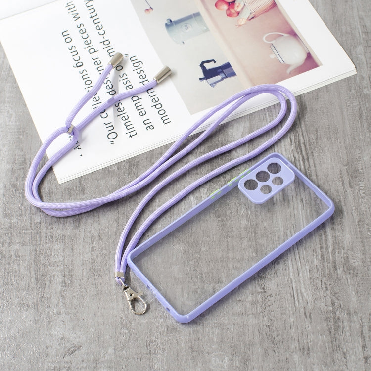 For Samsung Galaxy A52 5G / 4G Transparent PC+TPU Phone Case with Contrast Color Button & Neck Lanyard