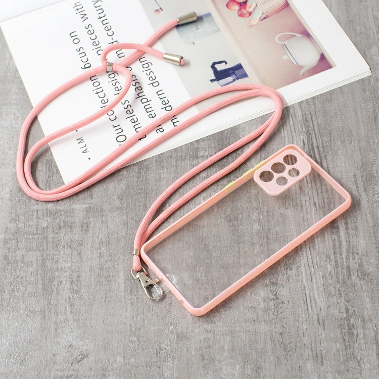 For Samsung Galaxy A52 5G / 4G Transparent PC+TPU Phone Case with Contrast Color Button & Neck Lanyard