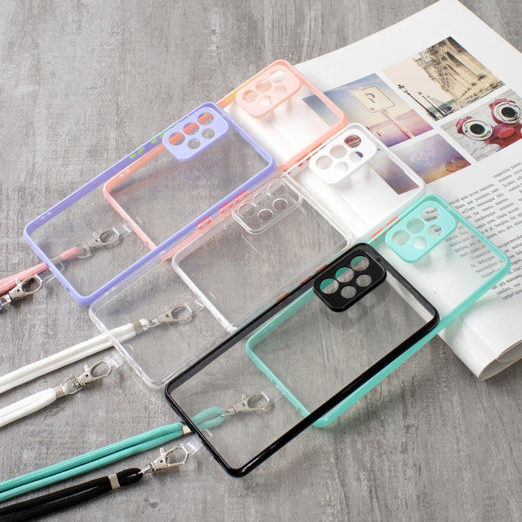 For Samsung Galaxy A52 5G / 4G Transparent PC+TPU Phone Case with Contrast Color Button & Neck Lanyard